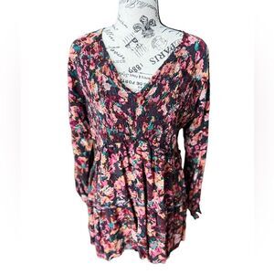 Maurices Women’s XL Floral Print Brown V Neck Three Quarter Sleeve Flowy Top